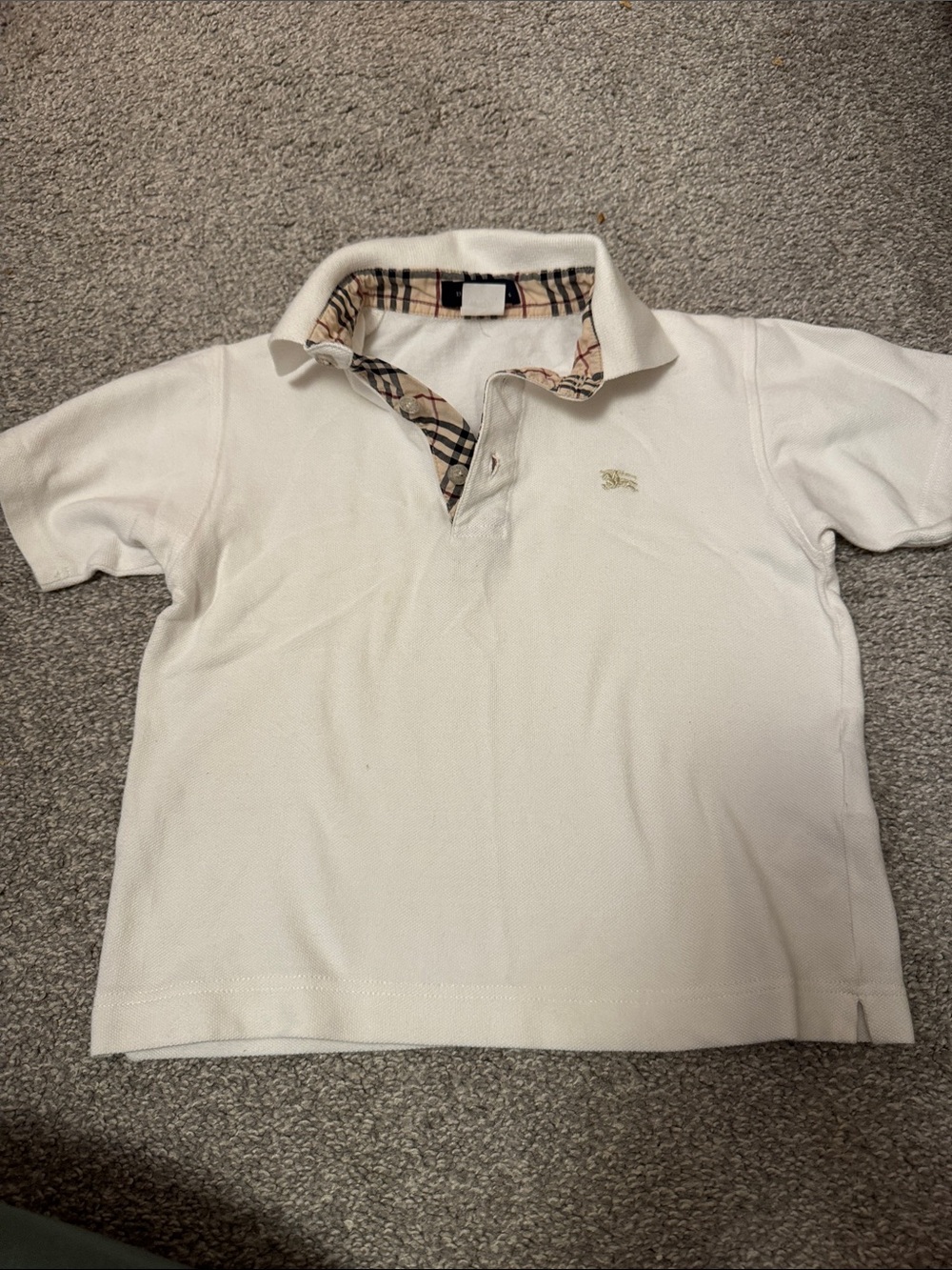 Burberry White Polo with Signature Beige Plaid Trim